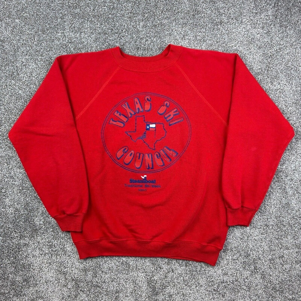 Vintage 80s Texas Ski Council Sweatshirt Mens Medium‎ Red Crewneck Texas Skiing